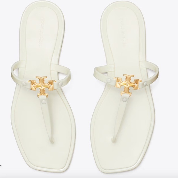 Tory Burch White Sandals with Gold Logo